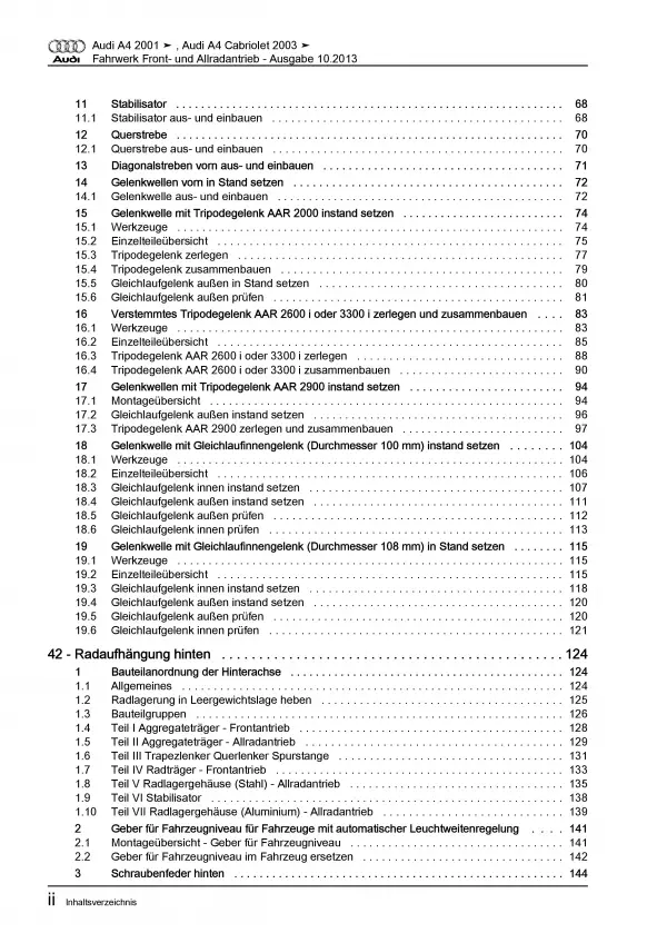 Audi A4 Typ 8E 2000-2008 Fahrwerk Achsen Lenkung FWD AWD Reparaturanleitung PDF