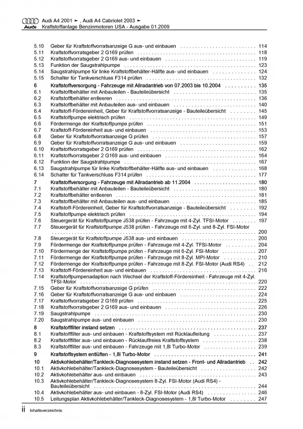 Audi A4 Typ 8E 2000-2008 Kraftstoffversorgung Benzin USA Reparaturanleitung PDF