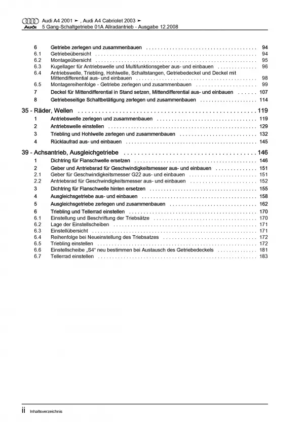 Audi A4 8E (00-08) 5 Gang Schaltgetriebe 01A 4WD Kupplung Reparaturanleitung PDF