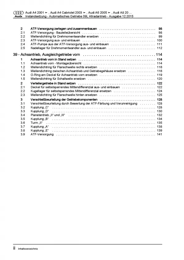 Audi A4 8E 2000-2008 Instandsetzung 6 Gang Automatik 09L Reparaturanleitung PDF