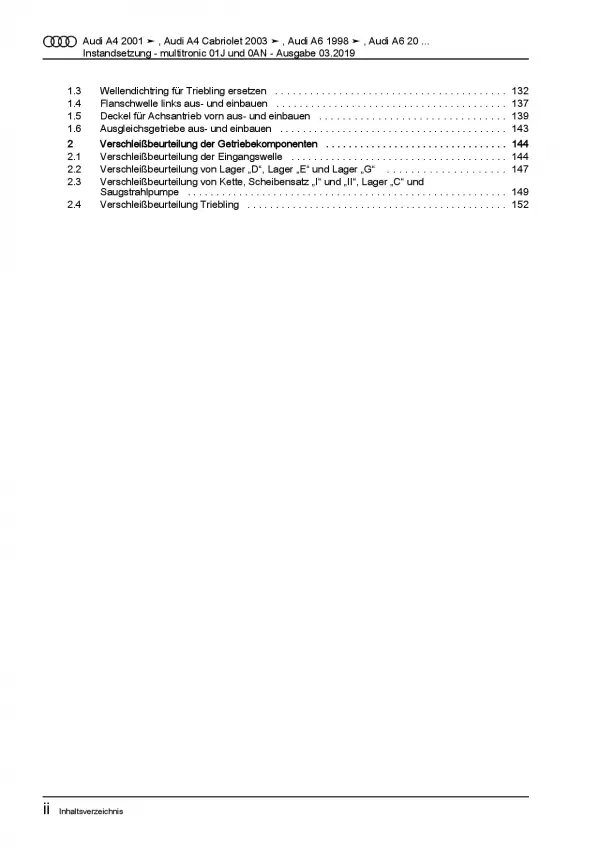 Audi A4 8E 2000-2008 Instandsetzung Multitronic 01J 0AN Reparaturanleitung PDF