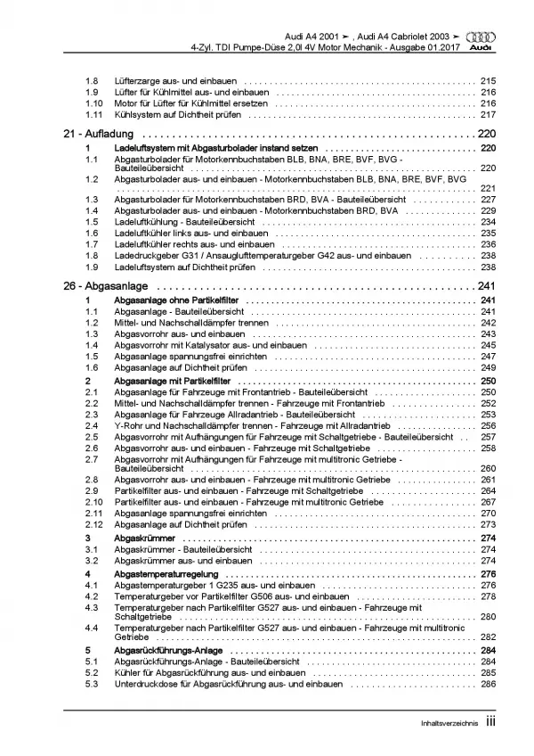 Audi A4 8E (00-08) 4-Zyl. Dieselmotor Mechanik 121-170 PS Reparaturanleitung