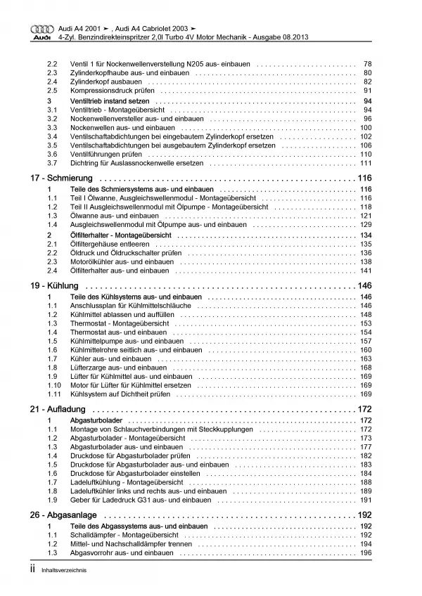 Audi A4 8E (00-08) 4-Zyl. Benzinmotor Mechanik 170-220 PS Reparaturanleitung