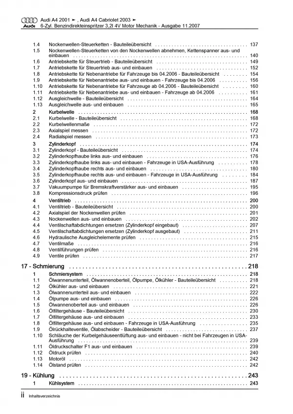 Audi A4 8E 2000-2008 6-Zyl. Benzinmotor Mechanik 256 PS Reparaturanleitung PDF