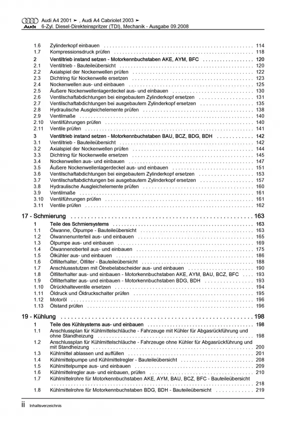 Audi A4 8E (00-08) 6-Zyl. Dieselmotor Mechanik 155-180 PS Reparaturanleitung PDF