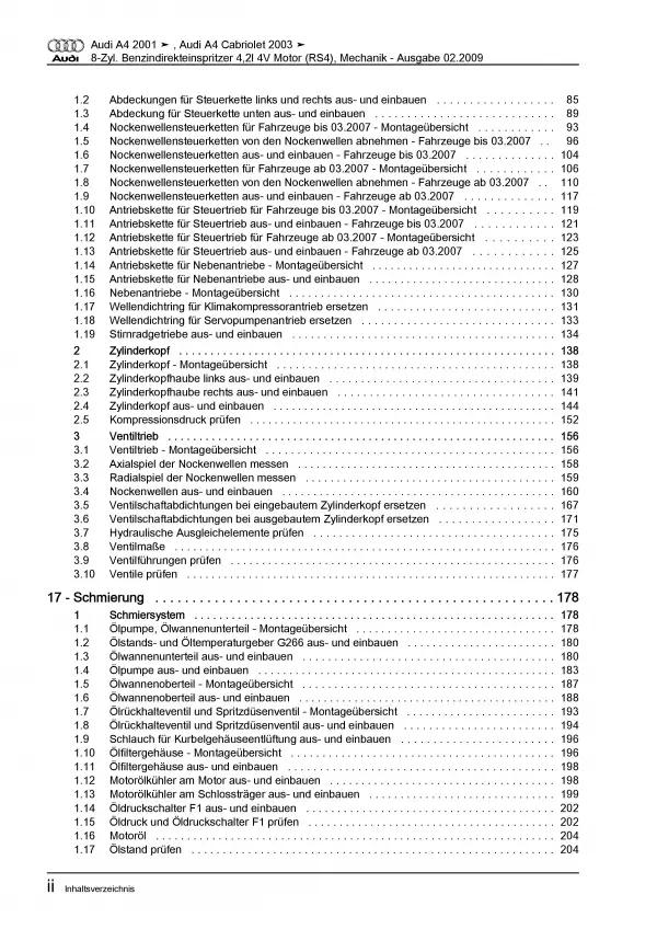 Audi A4 8E 2000-2008 8-Zyl. Benzinmotor Mechanik 420 PS Reparaturanleitung PDF