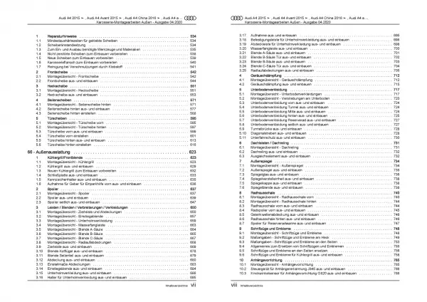 Audi A4 Typ 8W ab 2015 Karosserie Montagearbeiten Außen Reparaturanleitung PDF