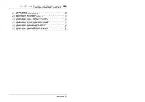 Audi A4 Typ 8W ab 2015 Karosserie Montagearbeiten Außen Reparaturanleitung PDF