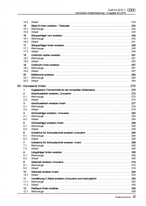 Audi A4 Typ 8W ab 2015 Karosserie Unfall Instandsetzung Reparaturanleitung PDF