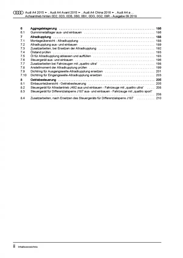 Audi A4 Typ 8W ab 2015 Kardanwelle Achsantrieb hinten Reparaturanleitung PDF