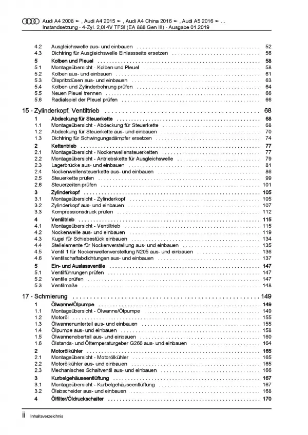 Audi A4 8W ab 2015 Instandsetzung 4-Zyl. 2,0l Benzinmotor Reparaturanleitung PDF