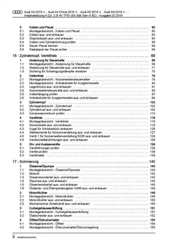 Audi A4 8W ab 2015 Instandsetzung Benzinmotor 4-Zyl. 2,0l Reparaturanleitung PDF