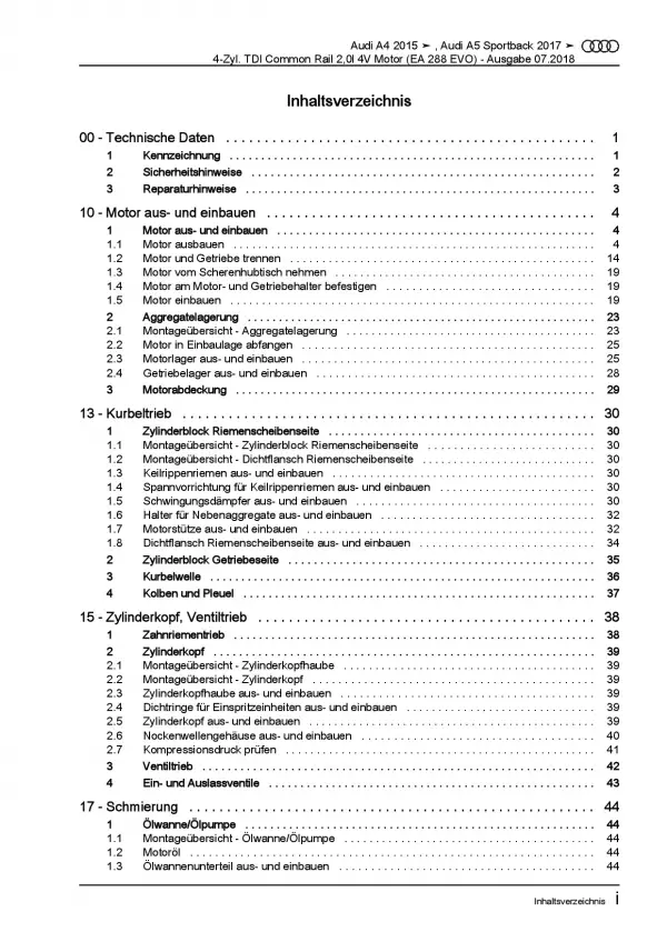 Audi A4 Typ 8W ab 2015 4-Zyl. 2,0l Dieselmotor TDI Reparaturanleitung PDF