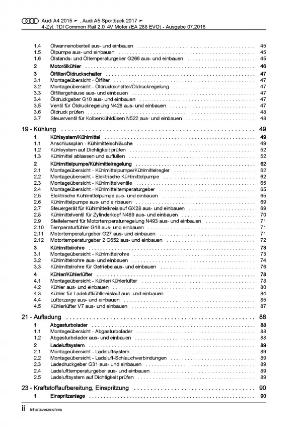 Audi A4 Typ 8W ab 2015 4-Zyl. 2,0l Dieselmotor TDI Reparaturanleitung PDF