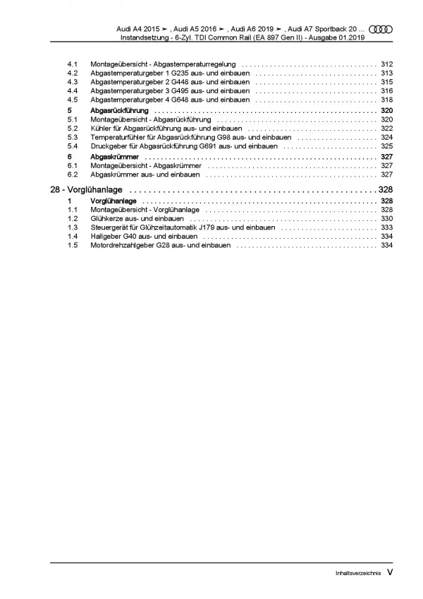 Audi A4 8W ab 2015 Instandsetzung 6-Zyl. 3,0l Dieselmotor Reparaturanleitung PDF