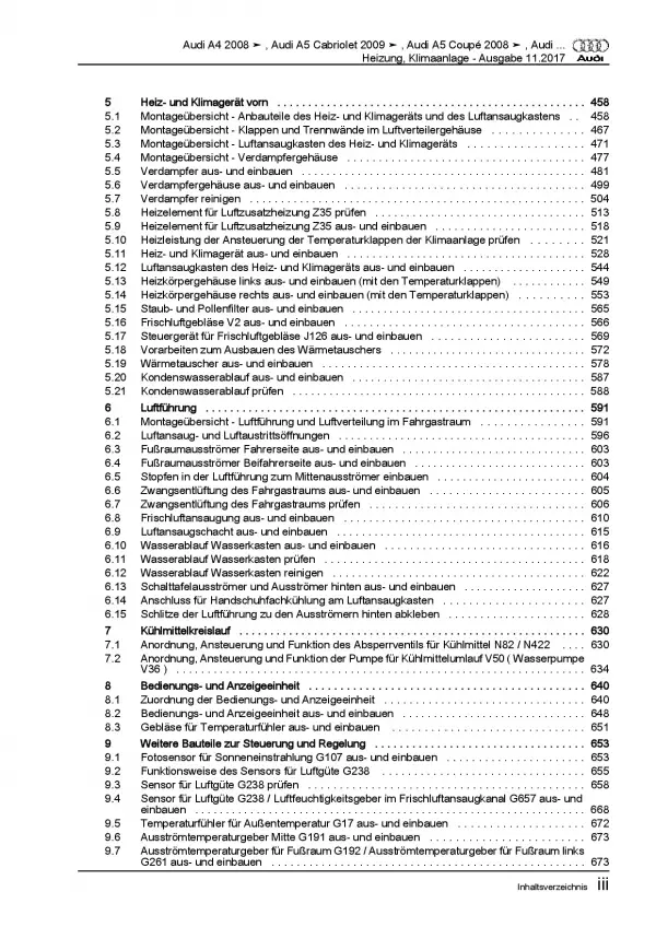 Audi A5 Typ 8F 2009-2016 Heizung Belüftung Klimaanlage Reparaturanleitung