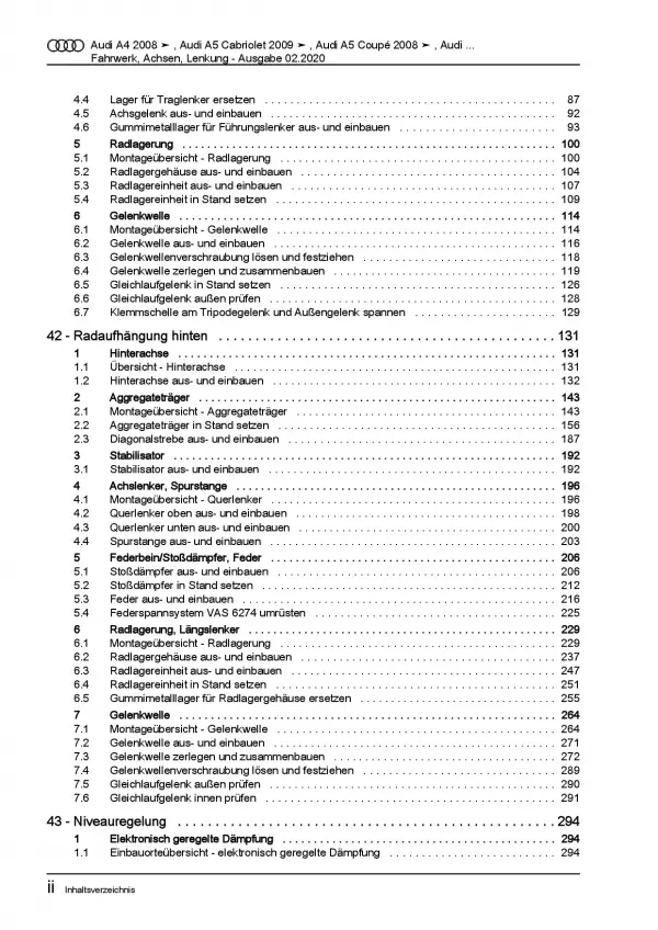 Audi A5 Typ 8F 2009-2016 Fahrwerk Achsen Lenkung Reparaturanleitung PDF