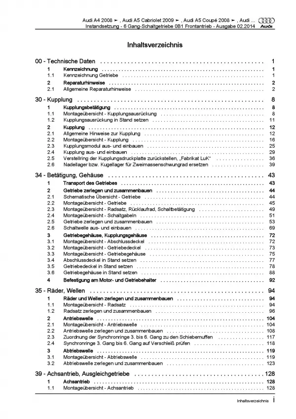 Audi A5 8F 2009-2016 Instandsetzung Schaltgetriebe 0B1 Reparaturanleitung PDF