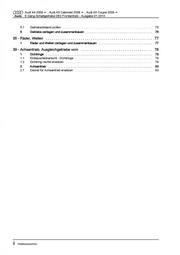 Audi A5 Typ 8F (09-16) 6 Gang 0B3 Schaltgetriebe Kupplung Reparaturanleitung PDF