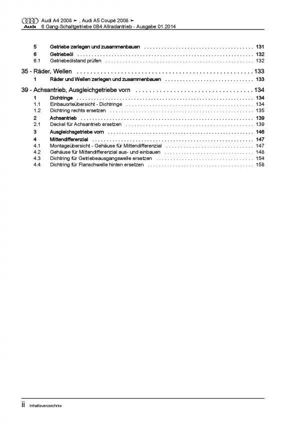 Audi A5 Typ 8F (09-16) 6 Gang Schaltgetriebe Kupplung 0B4 Reparaturanleitung PDF