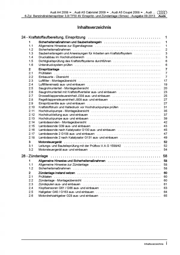 Audi A5 8F 2009-2016 Simos Einspritz- Zündanlage 3,0l Reparaturanleitung PDF