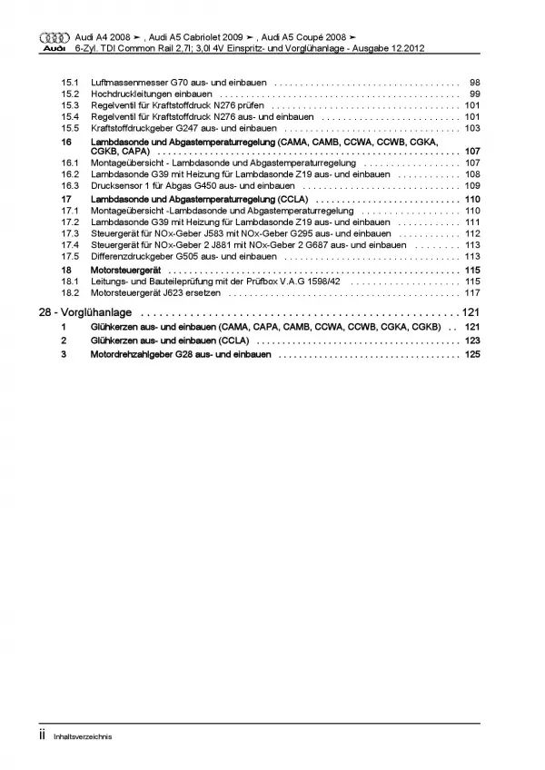 Audi A5 8F (09-16) Diesel Einspritz- Vorglühanlage 163-240 PS Reparaturanleitung