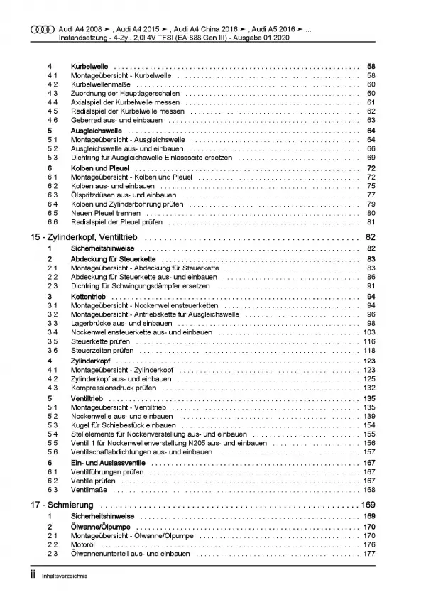 Audi A5 8F (09-16) Instandsetzung Benzinmotor 144-225 PS Reparaturanleitung PDF