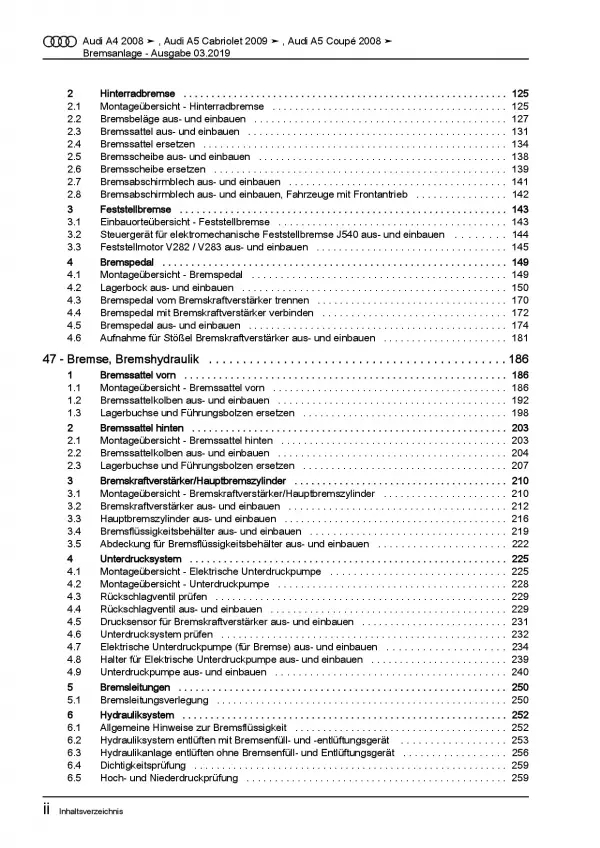 Audi A5 Typ 8T 2007-2016 Bremsanlagen Bremsen System Reparaturanleitung