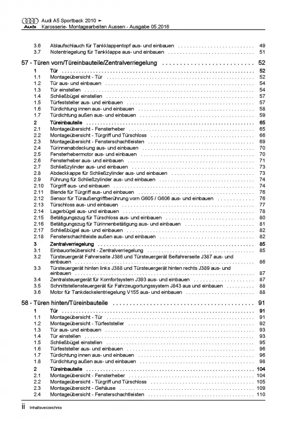 Audi A5 Typ 8T 2009-2016 Karosserie Montagearbeiten Außen Reparaturanleitung PDF