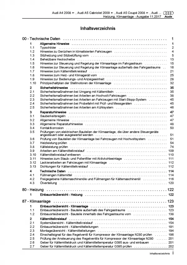 Audi A5 Typ 8T 2007-2016 Heizung Belüftung Klimaanlage Reparaturanleitung