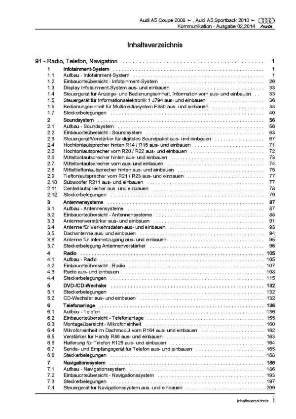 Audi A5 Typ 8T 2007-2016 Radio Navigation Kommunikation Reparaturanleitung PDF