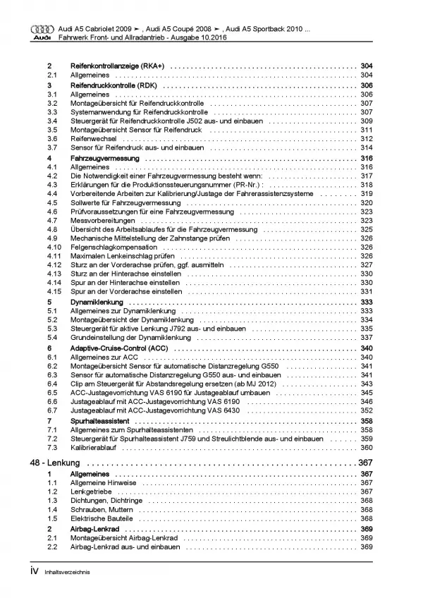 Audi A5 Typ 8T 2007-2016 Fahrwerk Achsen Lenkung FWD AWD Reparaturanleitung PDF