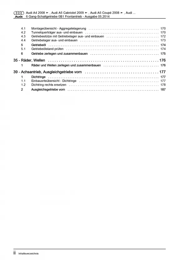 Audi A5 8T 2007-2016 6 Gang Schaltgetriebe 0B1 Kupplung Reparaturanleitung