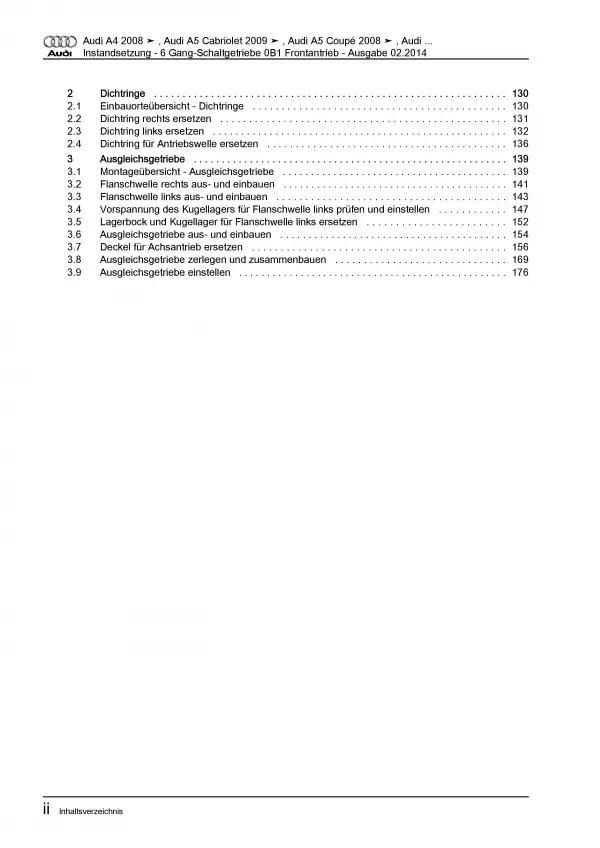 Audi A5 8T 2007-2016 Instandsetzung Schaltgetriebe 0B1 Reparaturanleitung PDF