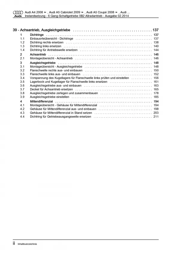 Audi A5 8T 2007-2016 Instandsetzung 0B2 Schaltgetriebe Reparaturanleitung PDF