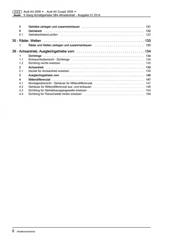 Audi A5 8T 2007-2016 6 Gang Schaltgetriebe Kupplung 0B4 Reparaturanleitung PDF