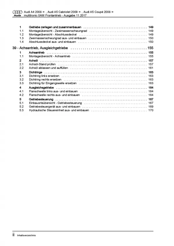 Audi A5 8T (07-16) Multitronic Getriebe 0AW Frontantrieb Reparaturanleitung PDF