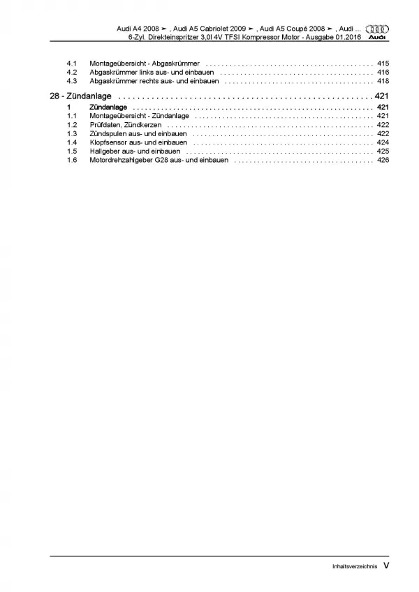 Audi A5 Typ 8T (07-16) 6-Zyl. 3,0l Benzinmotor 272-333 PS Reparaturanleitung PDF