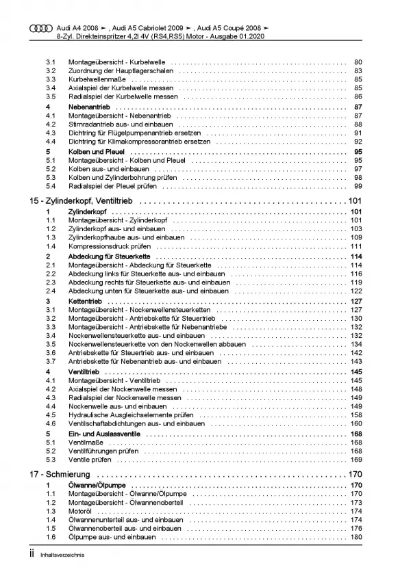 Audi A5 Typ 8T 2007-2016 8-Zyl. 4,2l Benzinmotor 450 PS Reparaturanleitung PDF