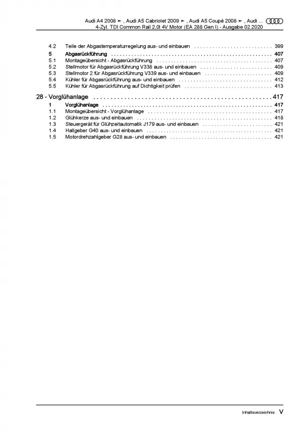 Audi A5 8T (07-16) 4-Zyl. 2,0l Dieselmotor TDI 136-190 PS Reparaturanleitung PDF