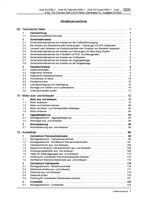 Audi A5 8T (07-16) 6-Zyl. 3,0l Dieselmotor TDI 204-245 PS Reparaturanleitung PDF