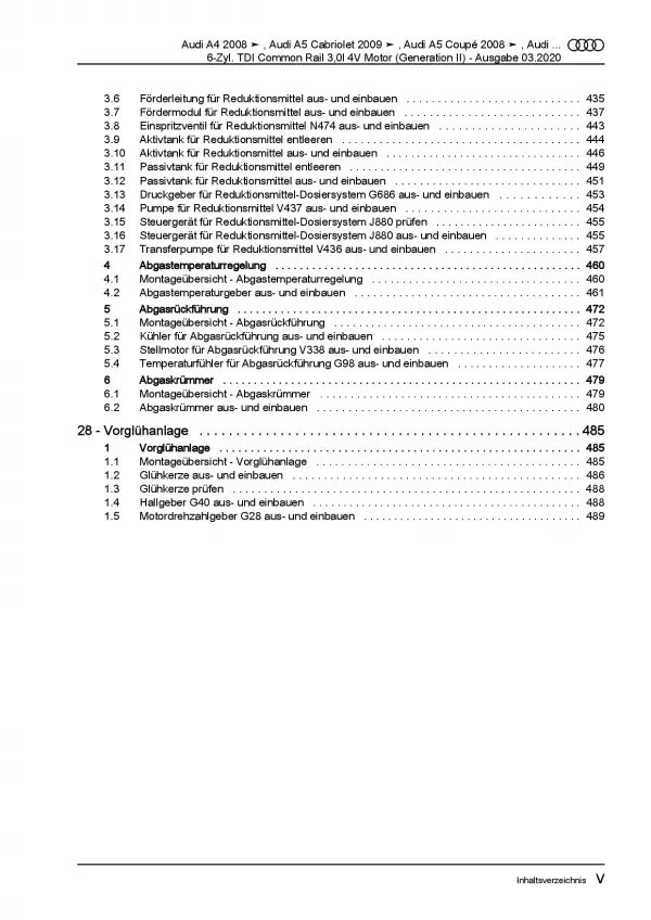 Audi A5 Typ 8T (07-16) 6-Zyl. 3,0l Dieselmotor TDI 204-245 PS Reparaturanleitung