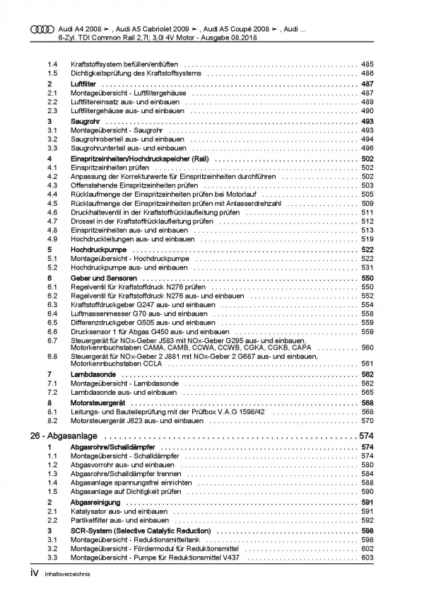 Audi A5 8T (07-16) 2,7l 3,0l Dieselmotor TDI 163-240 PS Reparaturanleitung PDF