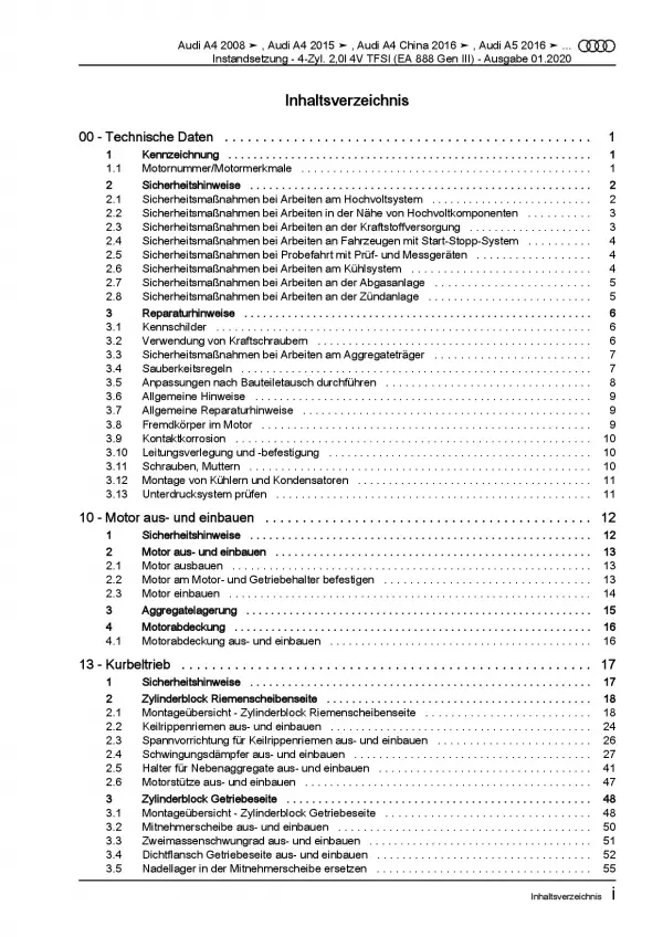 Audi A5 8T (07-16) Instandsetzung Benzinmotor 144-225 PS Reparaturanleitung PDF