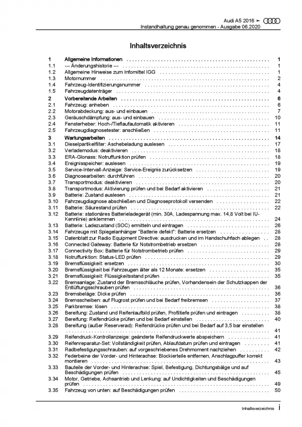 Audi A5 Typ F5 ab 2016 Instandhaltung Inspektion Wartung Reparaturanleitung PDF