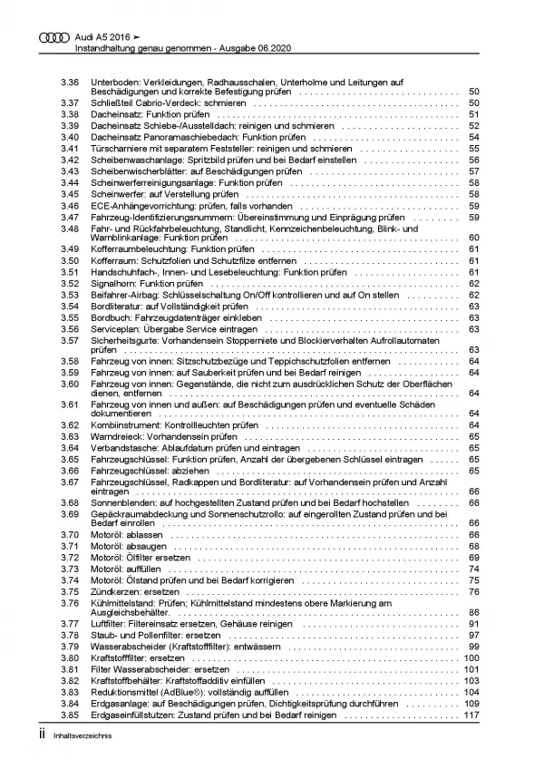 Audi A5 Typ F5 ab 2016 Instandhaltung Inspektion Wartung Reparaturanleitung PDF