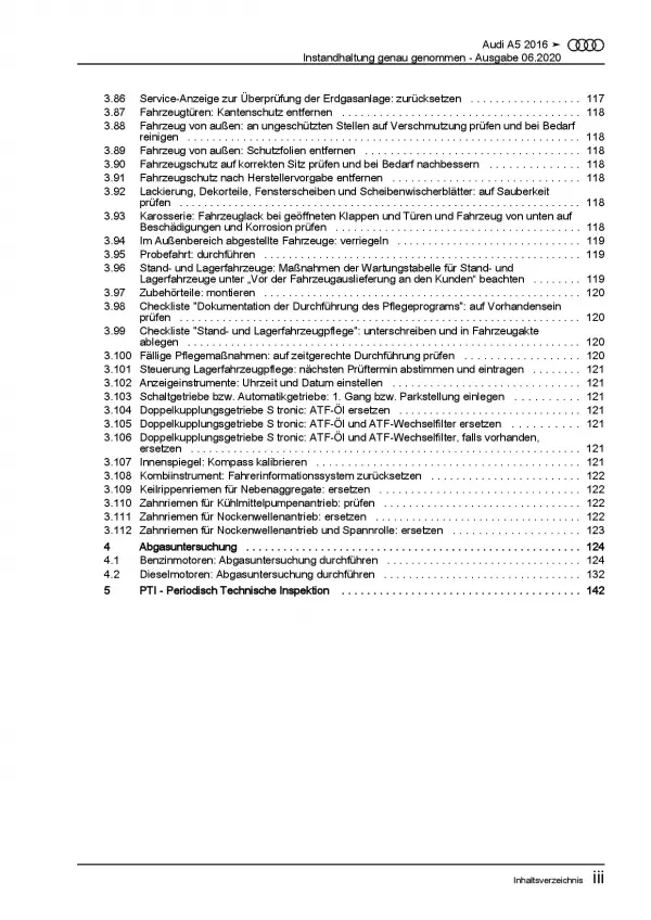 Audi A5 Typ F5 ab 2016 Instandhaltung Inspektion Wartung Reparaturanleitung