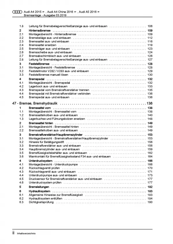 Audi A5 Typ F5 ab 2016 Bremsanlagen Bremsen System Reparaturanleitung PDF