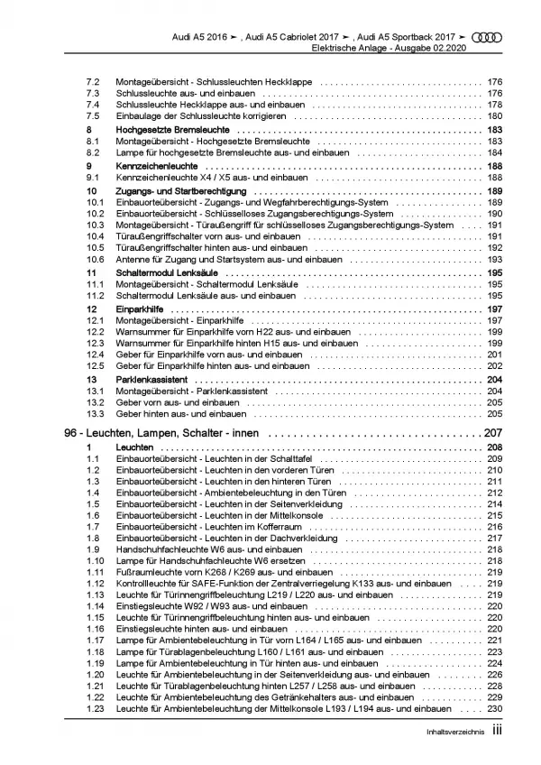 Audi A5 F5 ab 2016 Elektrische Anlage Elektrik Systeme Reparaturanleitung PDF