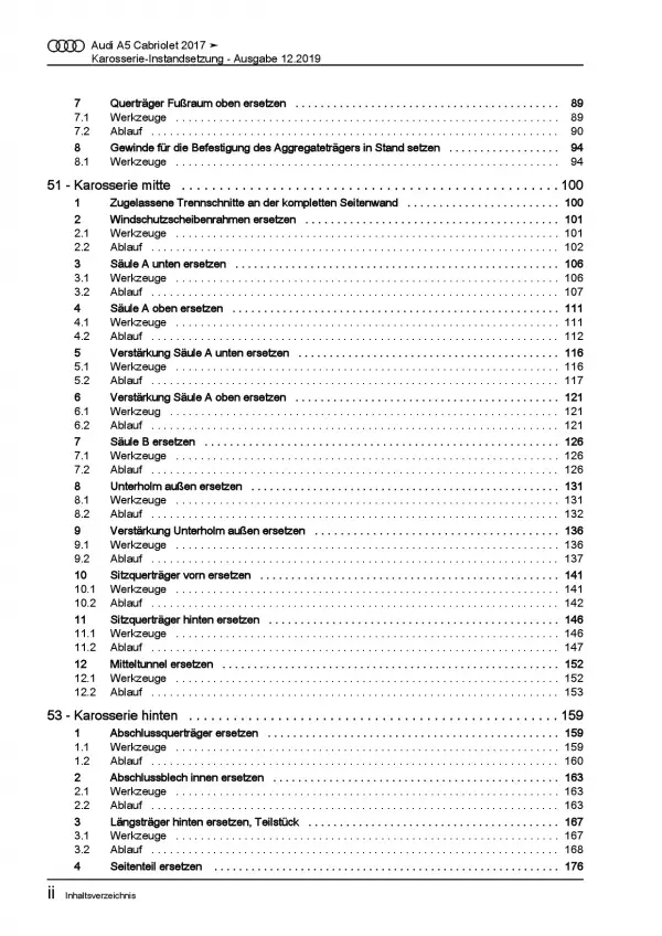 Audi A5 F5 (16>) Cabrio Karosserie Unfall Instandsetzung Reparaturanleitung PDF